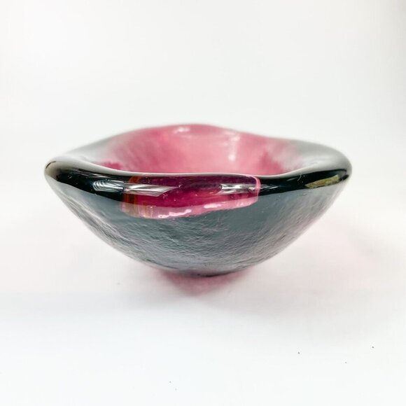 Vintage Blenko Amethyst Textured Art Glass Oval Bowl Cigar Ashtray - Picture 7 of 8